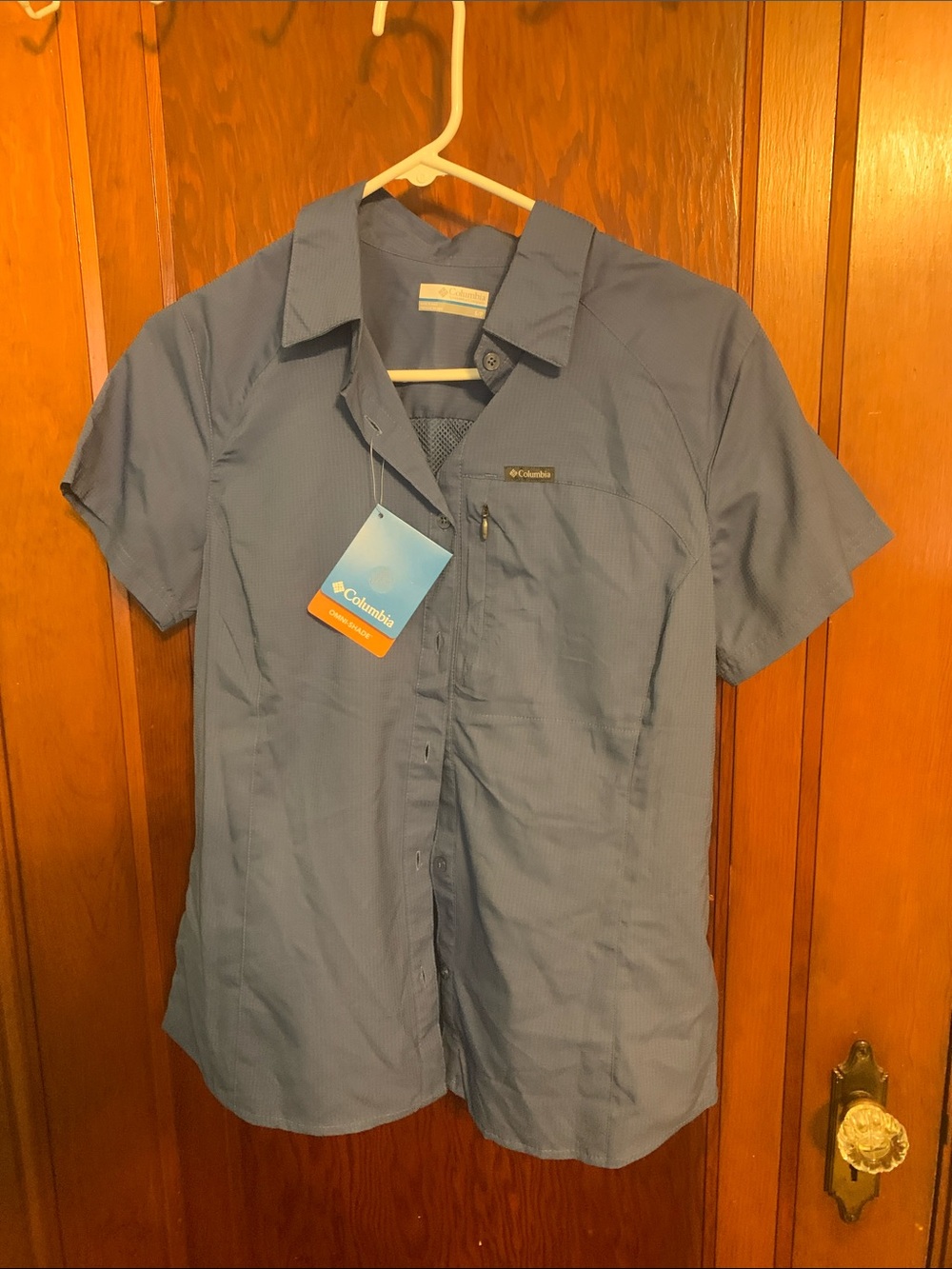 Columbia Blue Short-Sleeve Button-Up Performance Shirt